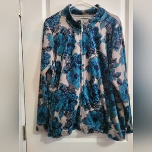 Croft & Barrow Blue Velour Floral Jacket